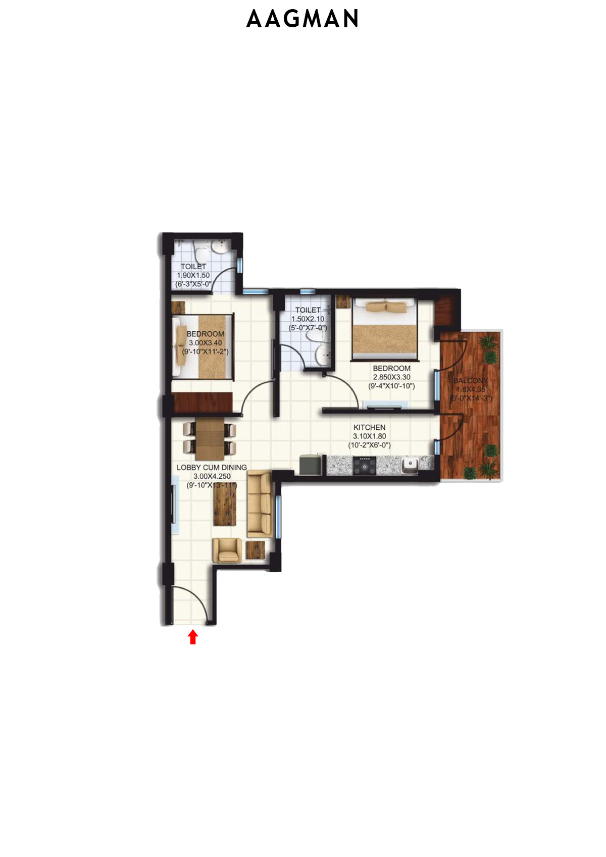 Aagman Tower 10 Unit 8 (Type D) Floor Plan