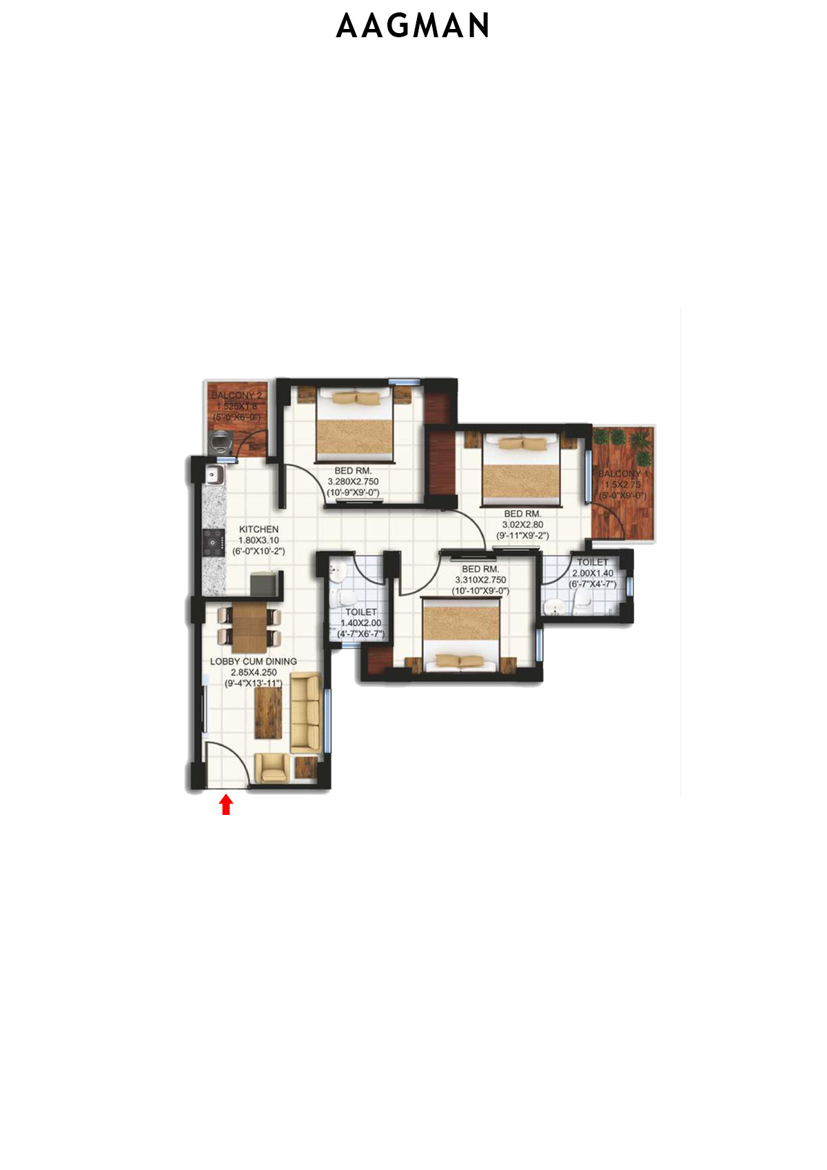 Aagman Tower 13 Unit 8 (Type E) Floor Plan