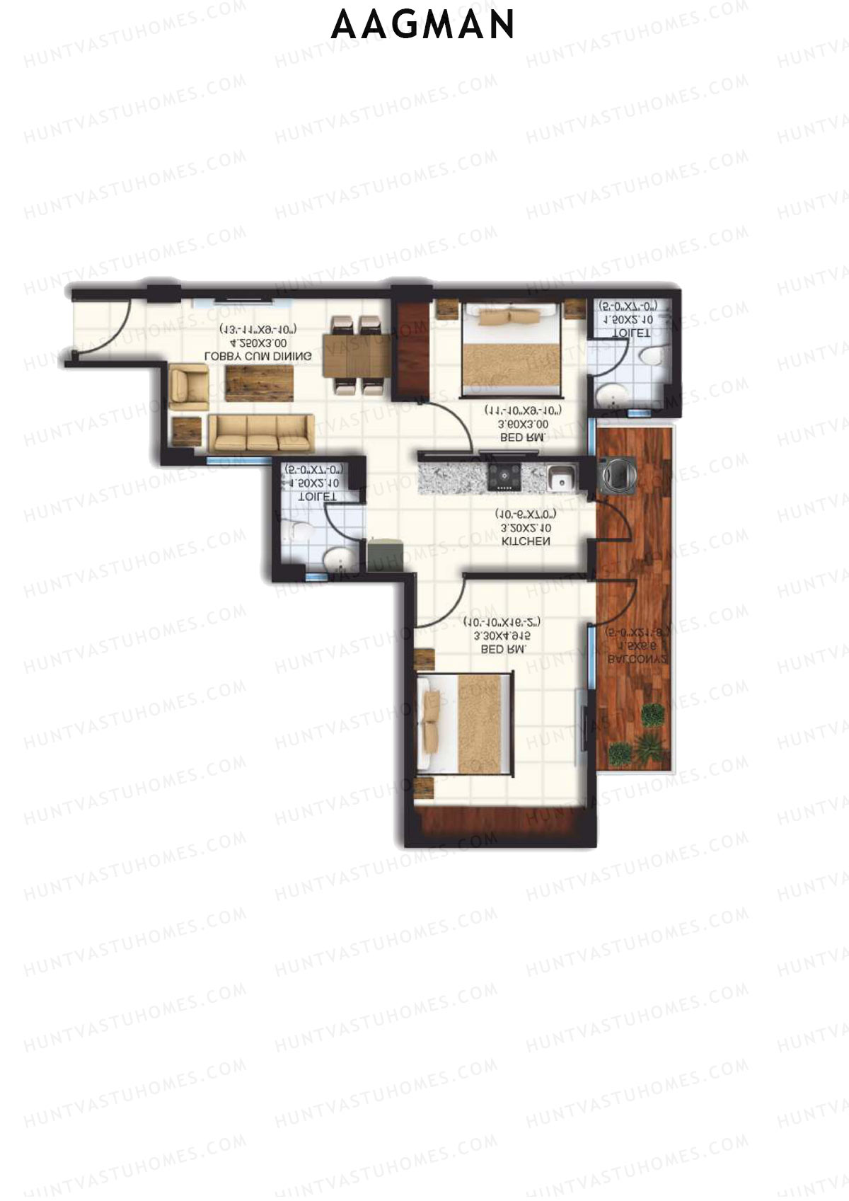 Aagman, Tower 8, Unit 2 (Type B), 2BHK, Carpet Area 632   sq ft 
