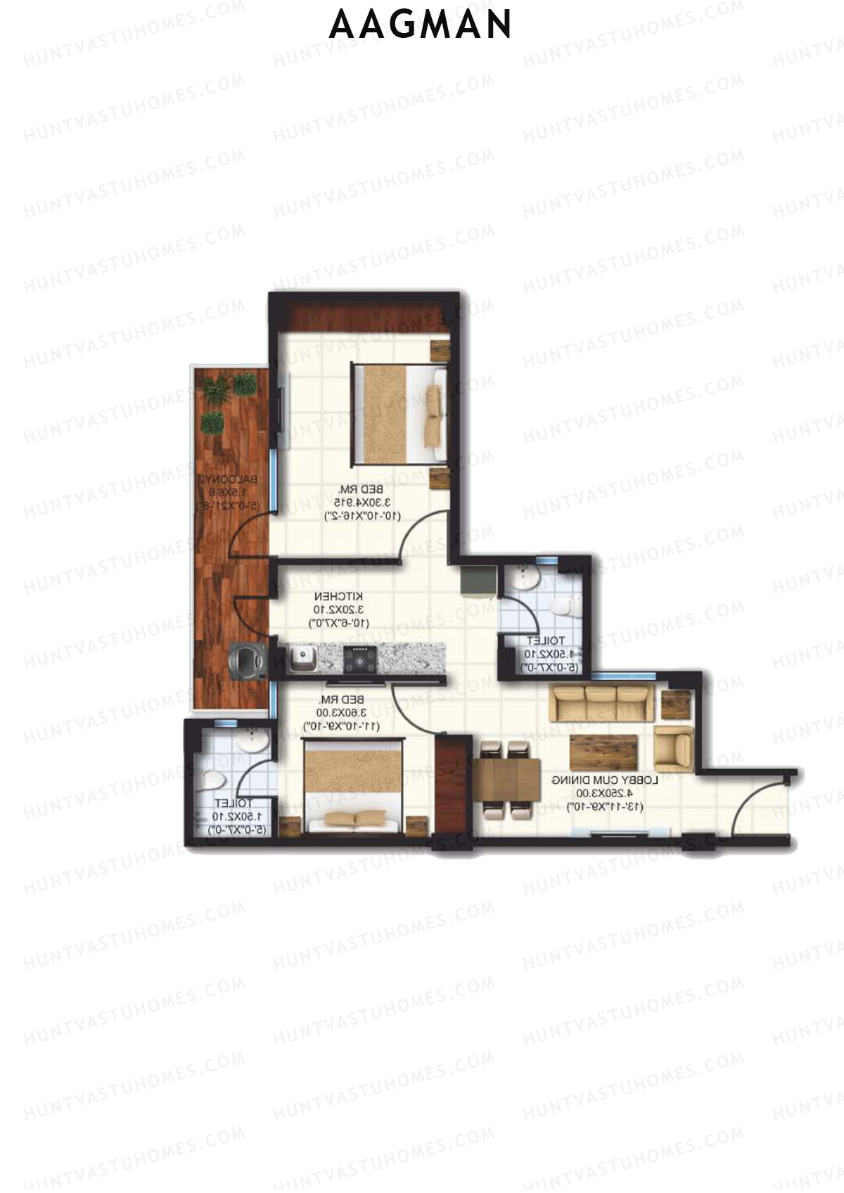 Aagman, Tower 8, Unit 6 (Type B), 2BHK, Carpet Area 632   sq ft 