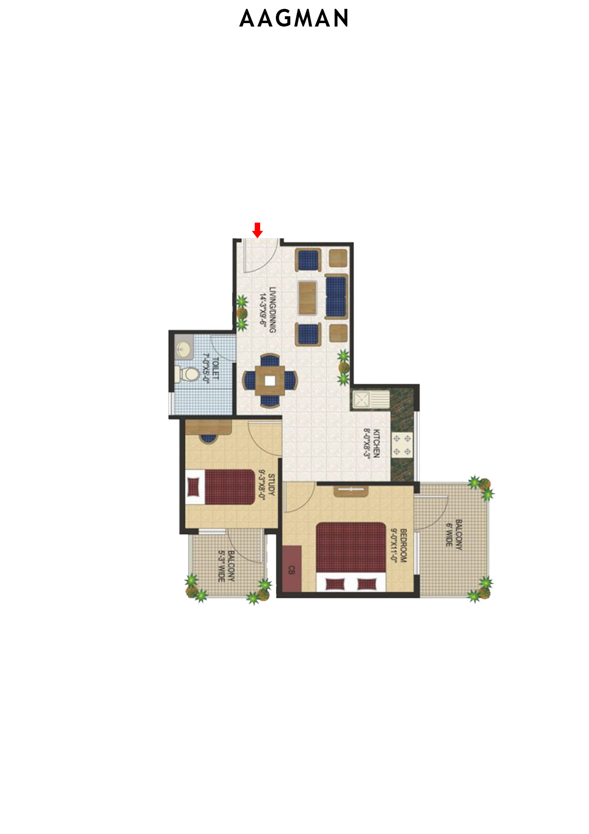 Aagman Tower 8 Unit 3 (Type B2) Floor Plan