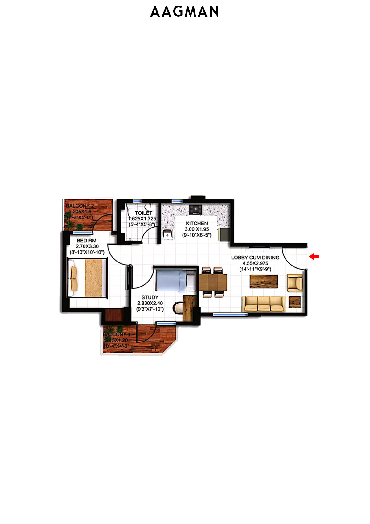 Aagman Tower 9 Unit 5 (Type C1) Floor Plan