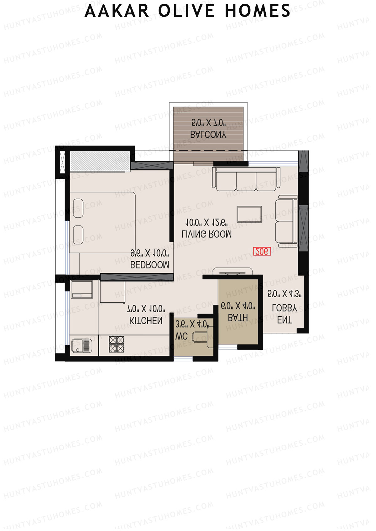 Aakar Olive Homes, Olive Homes 1 Wing A, Unit 1, 1BHK, Super Area 621   sq ft 