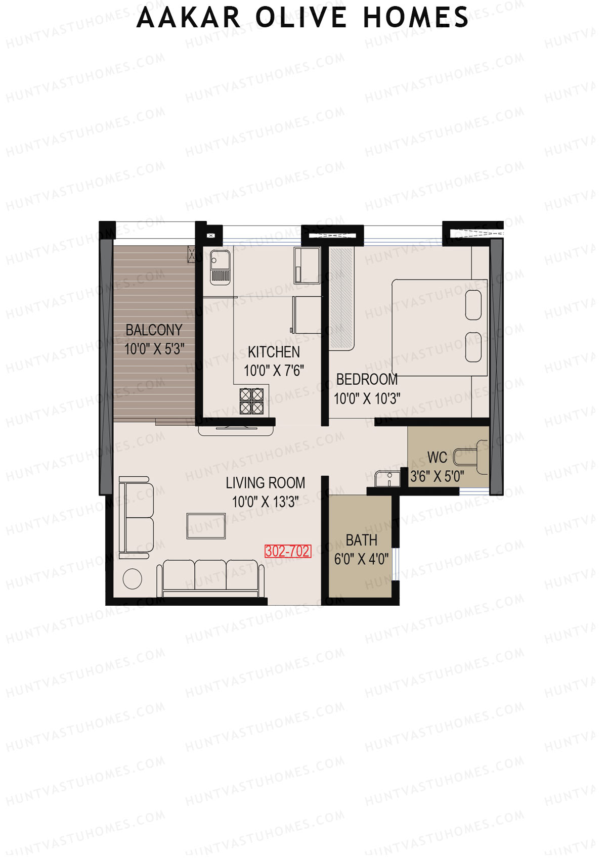 Aakar Olive Homes, Olive Homes 1 Wing A, Unit 2, 1BHK, Super Area 623   sq ft 