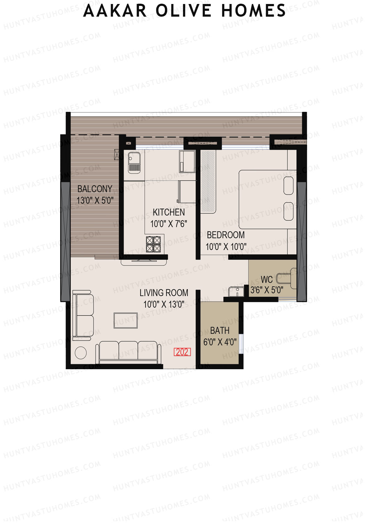 Aakar Olive Homes, Olive Homes 1 Wing A, Unit 2, 1BHK, Super Area 724   sq ft 