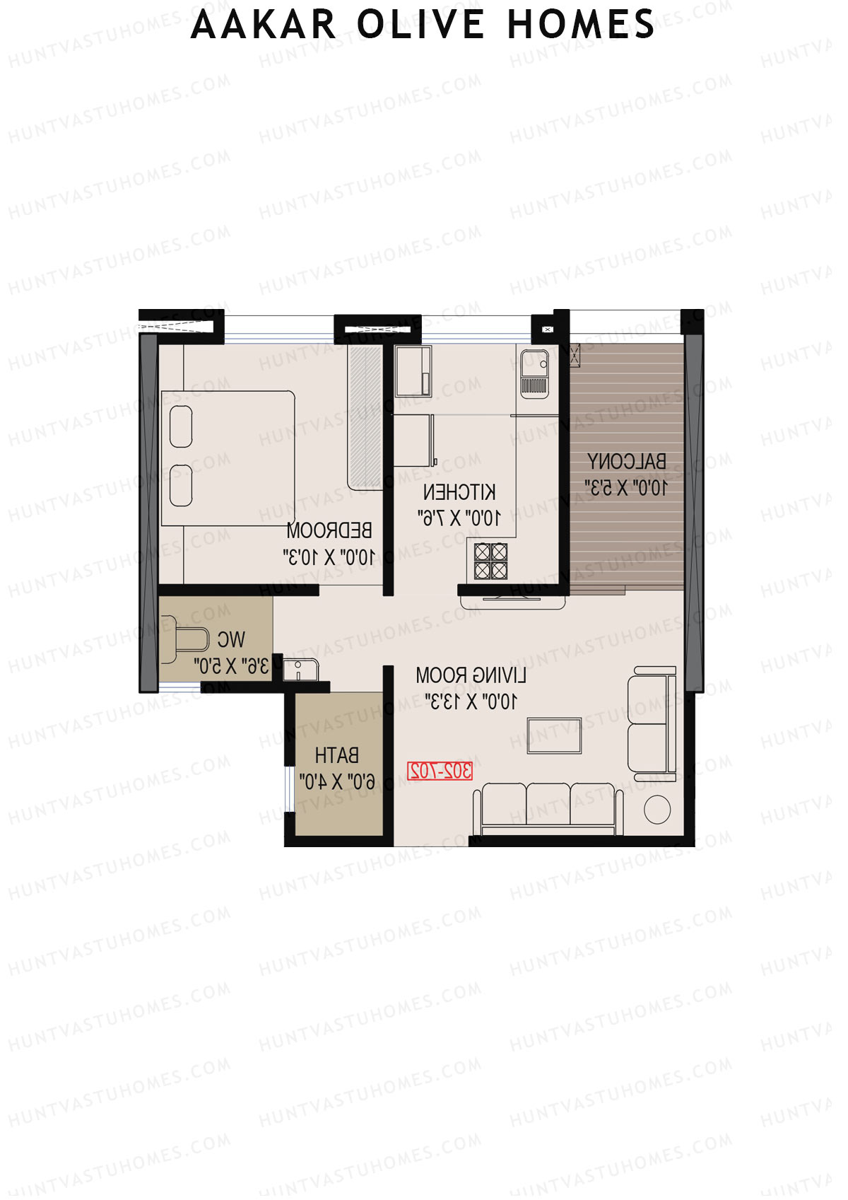 Aakar Olive Homes, Olive Homes 1 Wing A, Unit 3, 1BHK, Super Area 626   sq ft 