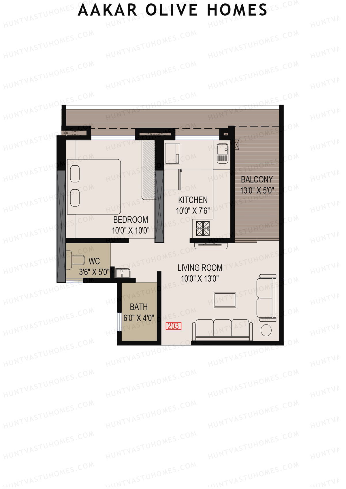 Aakar Olive Homes, Olive Homes 1 Wing A, Unit 3, 1BHK, Super Area 726   sq ft 