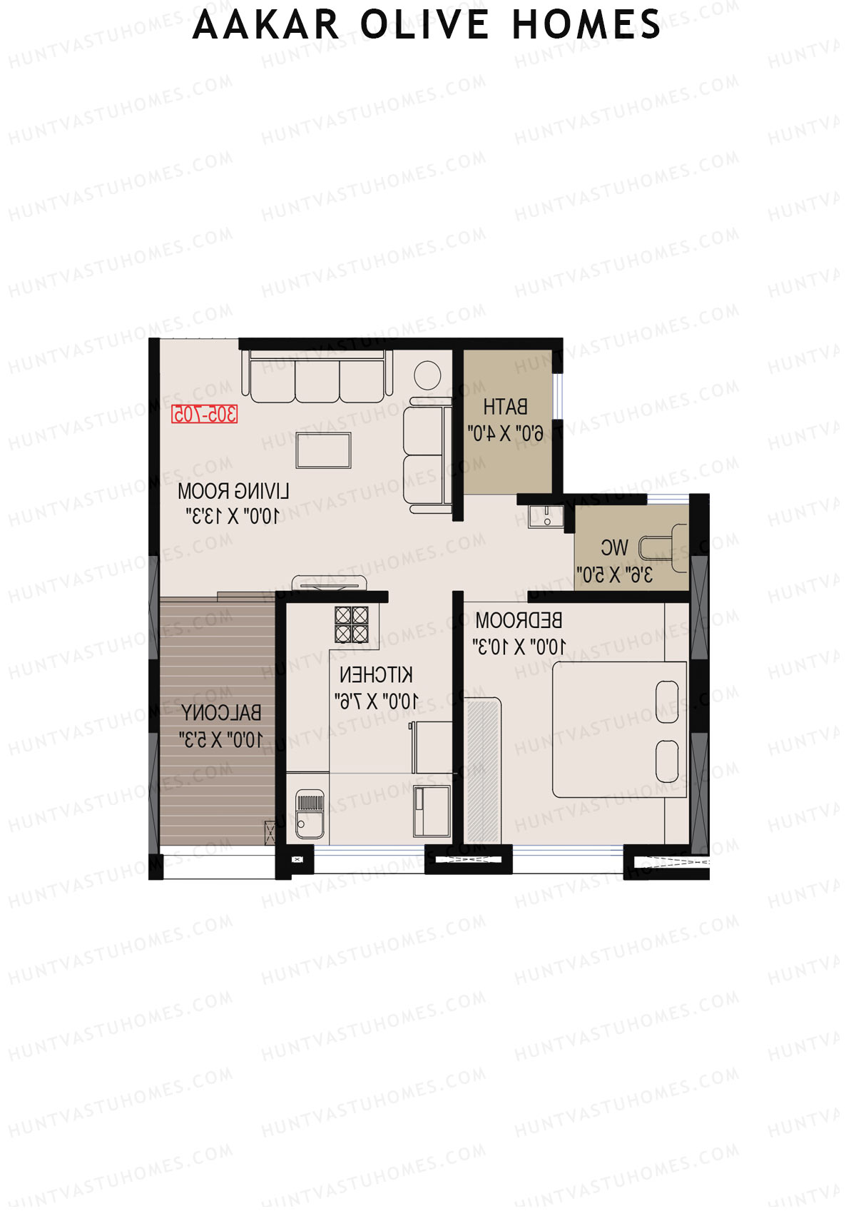 Aakar Olive Homes, Olive Homes 1 Wing A, Unit 4, 1BHK, Super Area 623   sq ft 