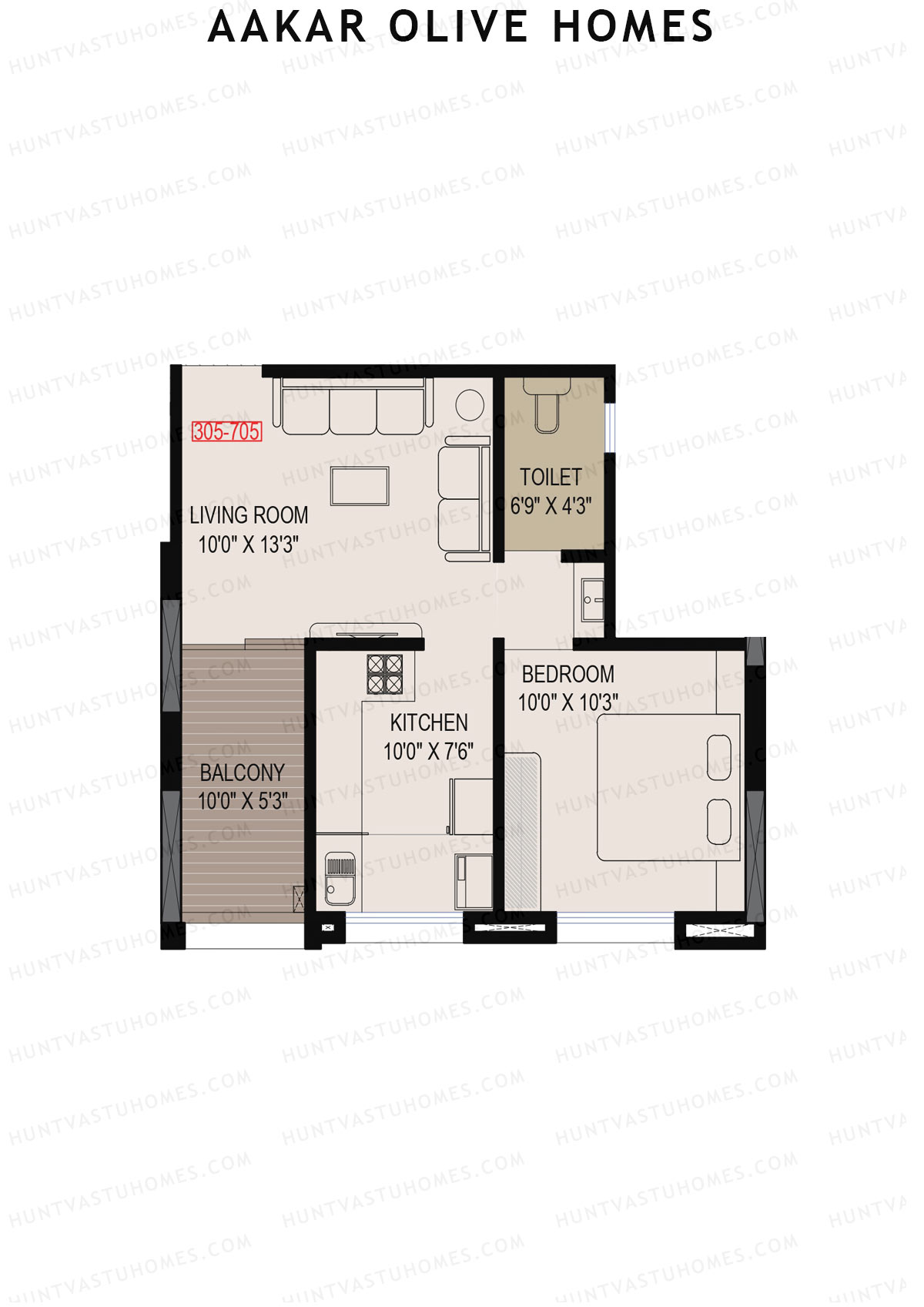 Aakar Olive Homes, Olive Homes 1 Wing A, Unit 5, 1BHK, Super Area 601   sq ft 