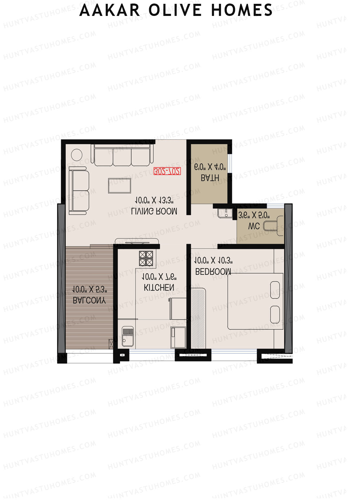 Aakar Olive Homes, Olive Homes 1 Wing B, Unit 1, 1BHK, Super Area 626   sq ft 