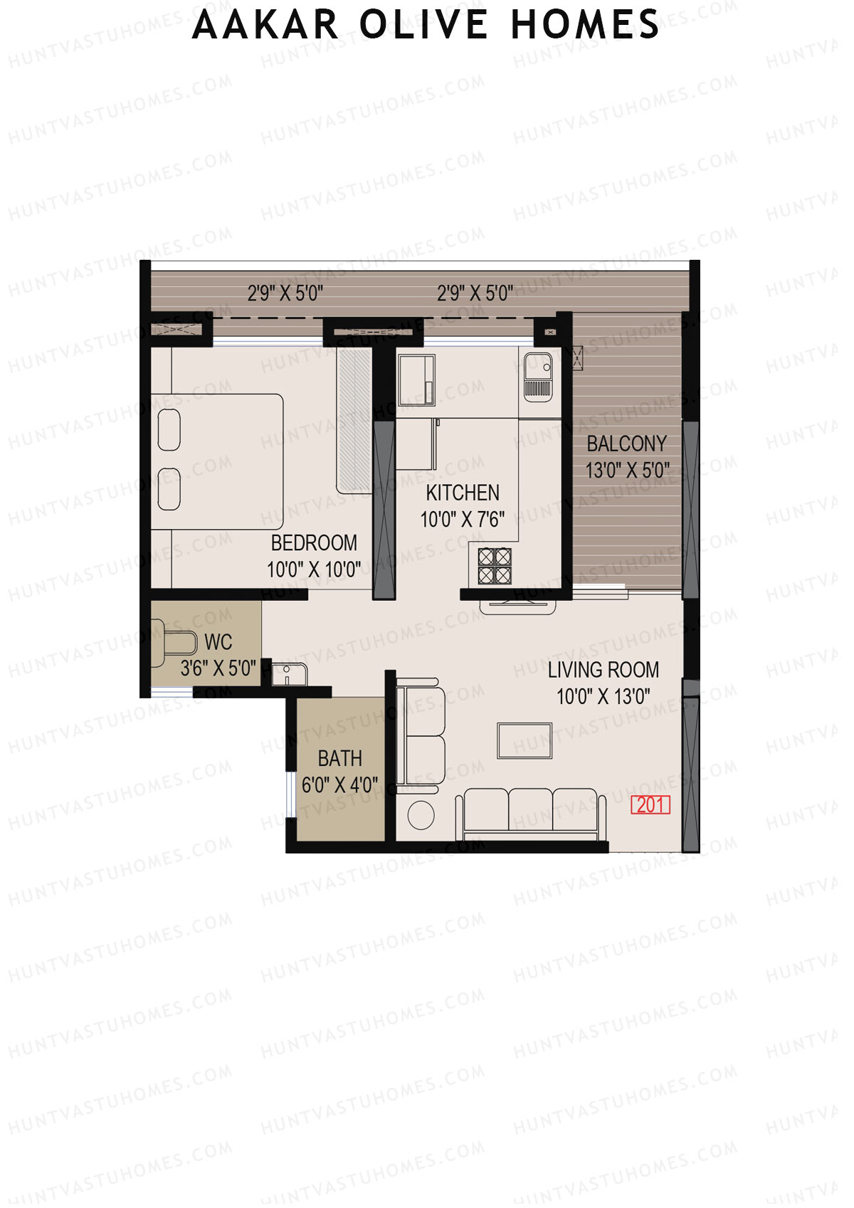 Aakar Olive Homes, Olive Homes 1 Wing B, Unit 1, 1BHK, Super Area 731   sq ft 
