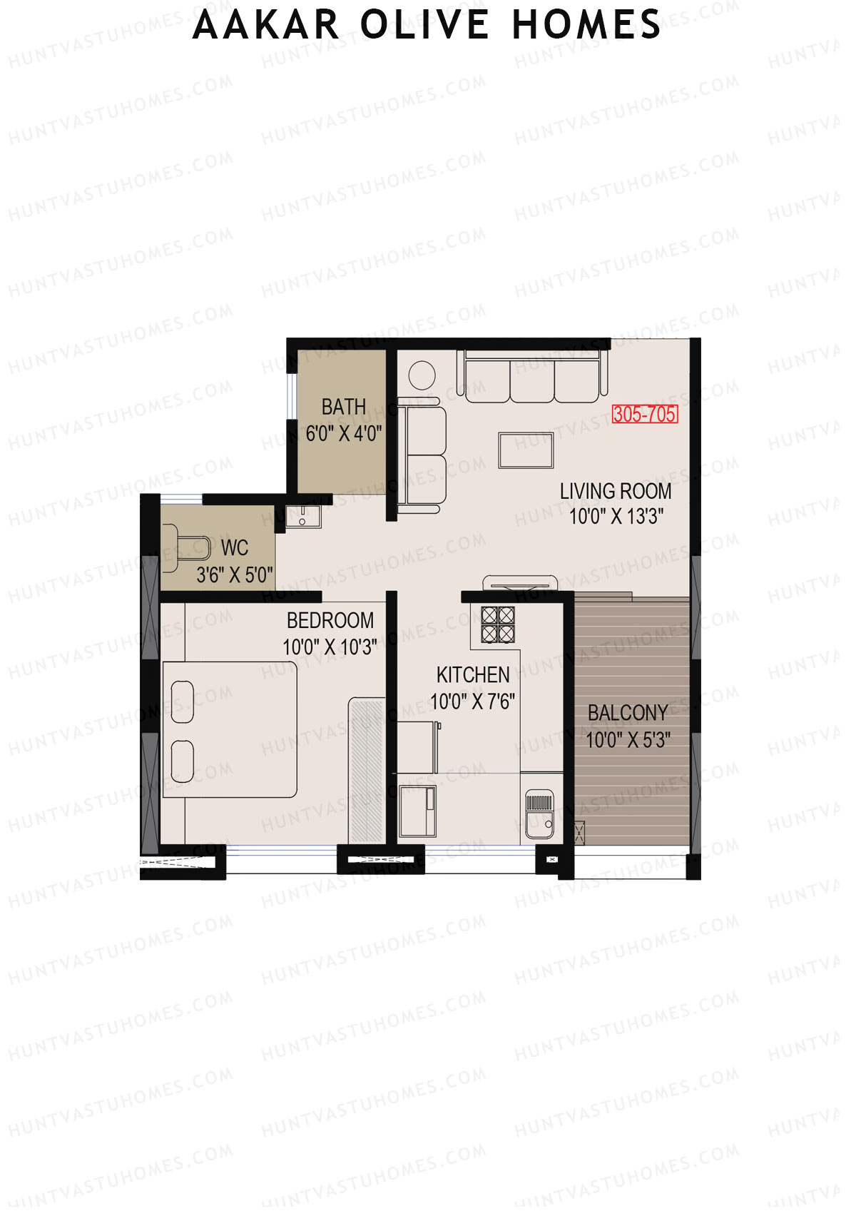 Aakar Olive Homes, Olive Homes 1 Wing B, Unit 2, 1BHK, Super Area 623   sq ft 