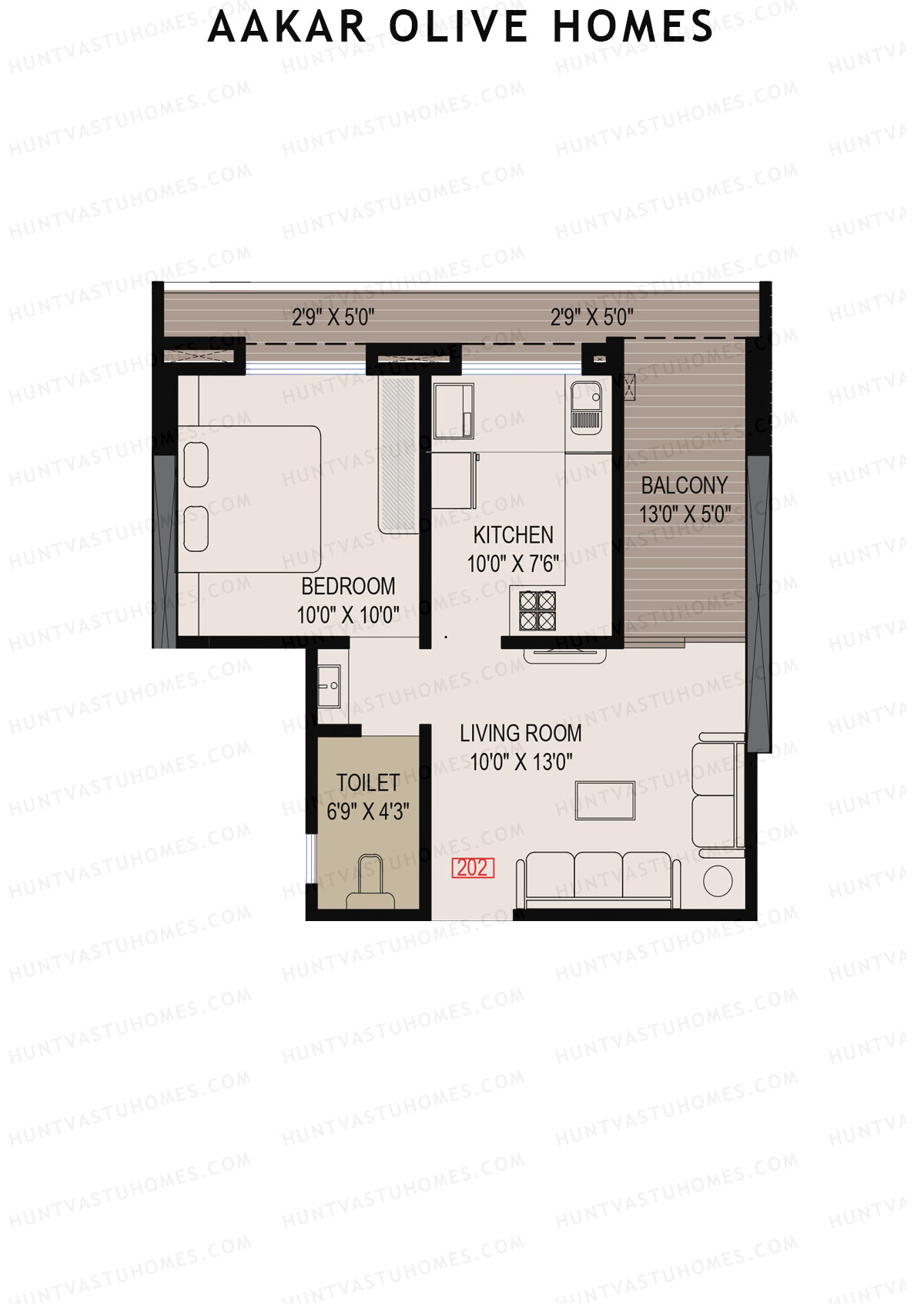 Aakar Olive Homes, Olive Homes 1 Wing B, Unit 2, 1BHK, Super Area 704   sq ft 