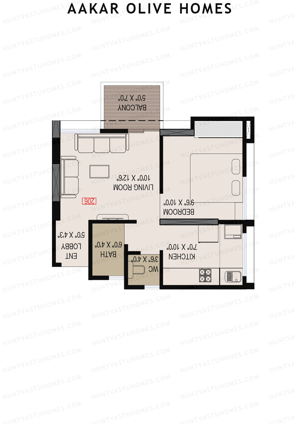 Aakar Olive Homes, Olive Homes 1 Wing B, Unit 3, 1BHK, Super Area 621   sq ft 