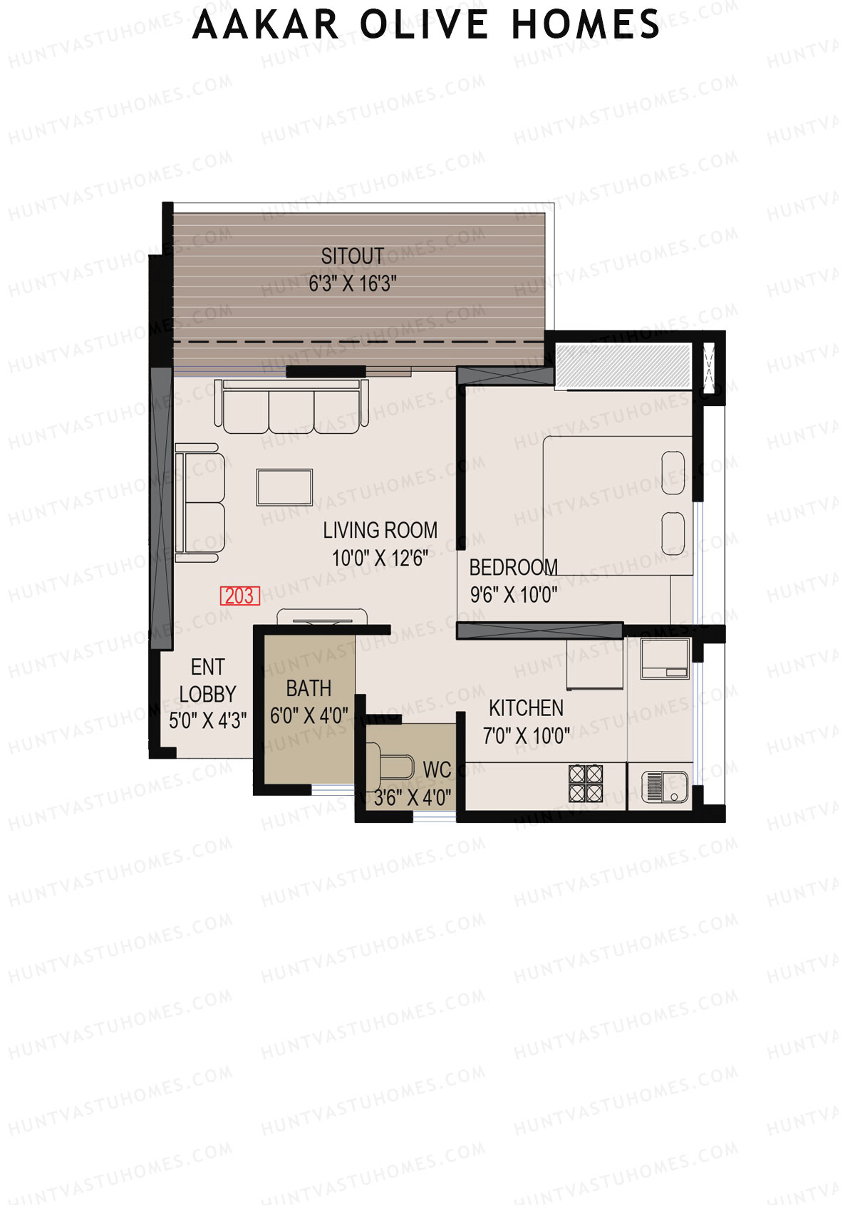 Aakar Olive Homes, Olive Homes 1 Wing B, Unit 3, 1BHK, Super Area 720   sq ft 