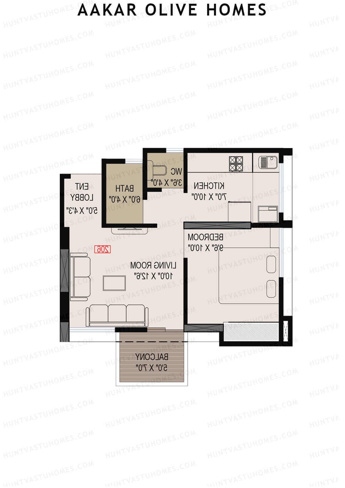 Aakar Olive Homes, Olive Homes 1 Wing B, Unit 4, 1BHK, Super Area 621   sq ft 