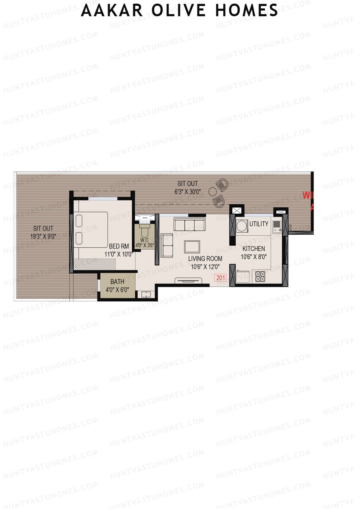 Aakar Olive Homes, Olive Homes 2 Wing A, Unit 1, 1BHK, Super Area 1223   sq ft 