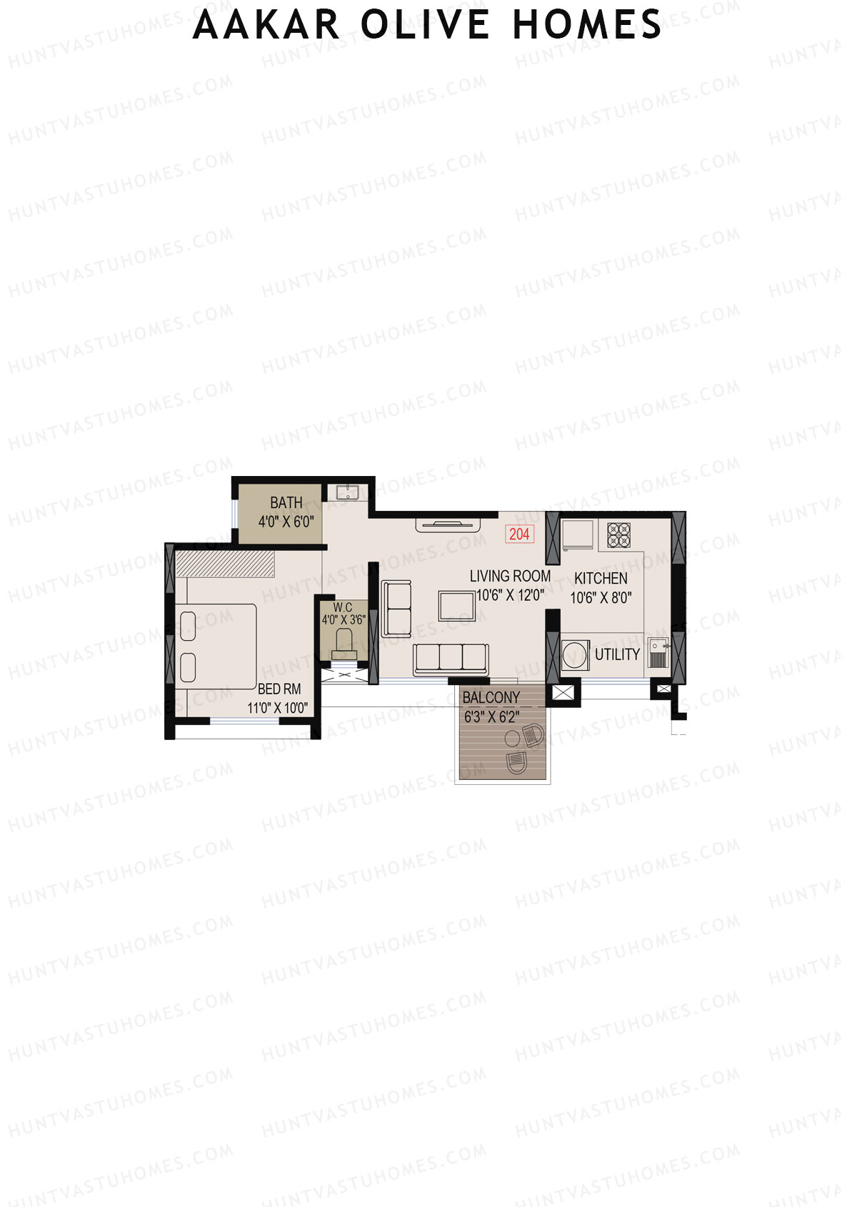 Aakar Olive Homes, Olive Homes 2 Wing A, Unit 1, 1BHK, Super Area 645   sq ft 