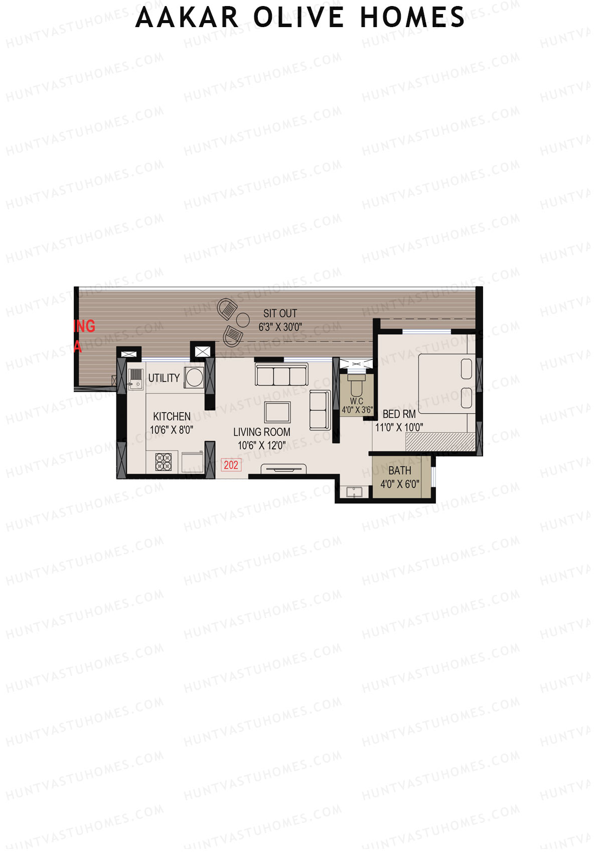 Aakar Olive Homes, Olive Homes 2 Wing A, Unit 2, 1BHK, Super Area 916   sq ft 
