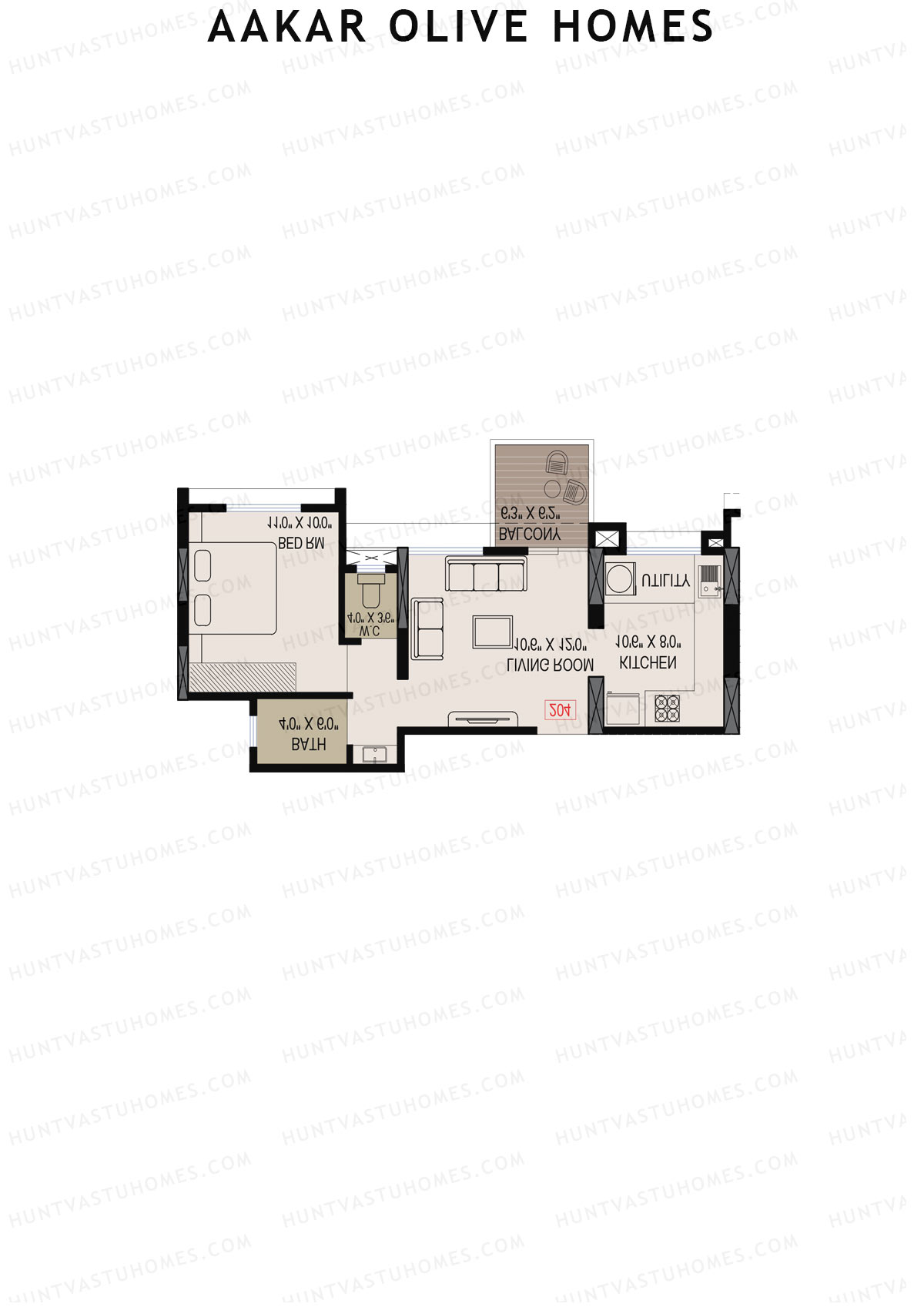 Aakar Olive Homes, Olive Homes 2 Wing B, Unit 1, 1BHK, Super Area 636   sq ft 