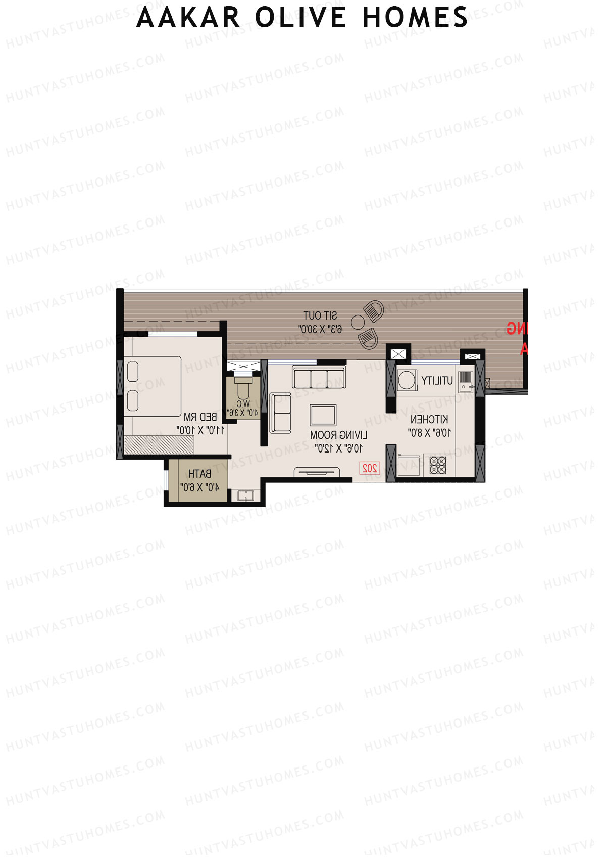 Aakar Olive Homes, Olive Homes 2 Wing B, Unit 1, 1BHK, Super Area 916   sq ft 
