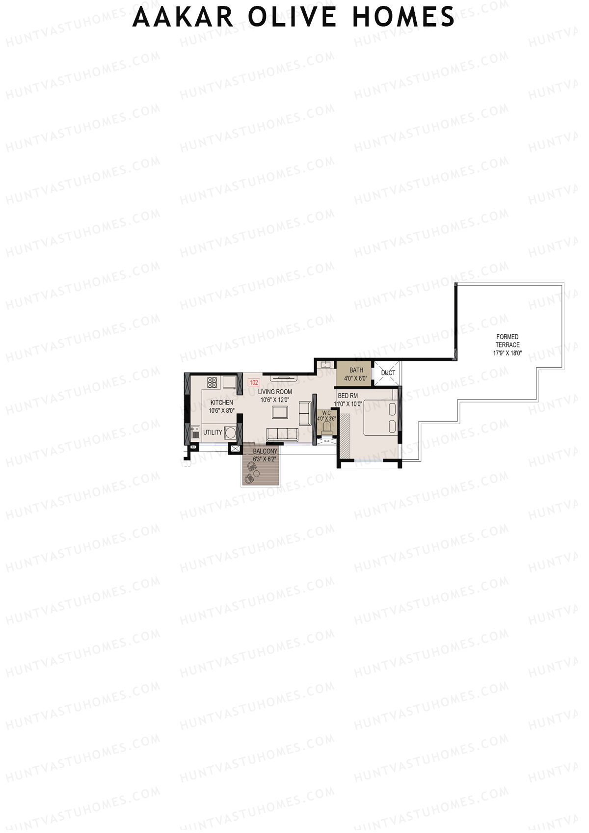 Aakar Olive Homes, Olive Homes 2 Wing B, Unit 2, 1BHK, Super Area 1227   sq ft 