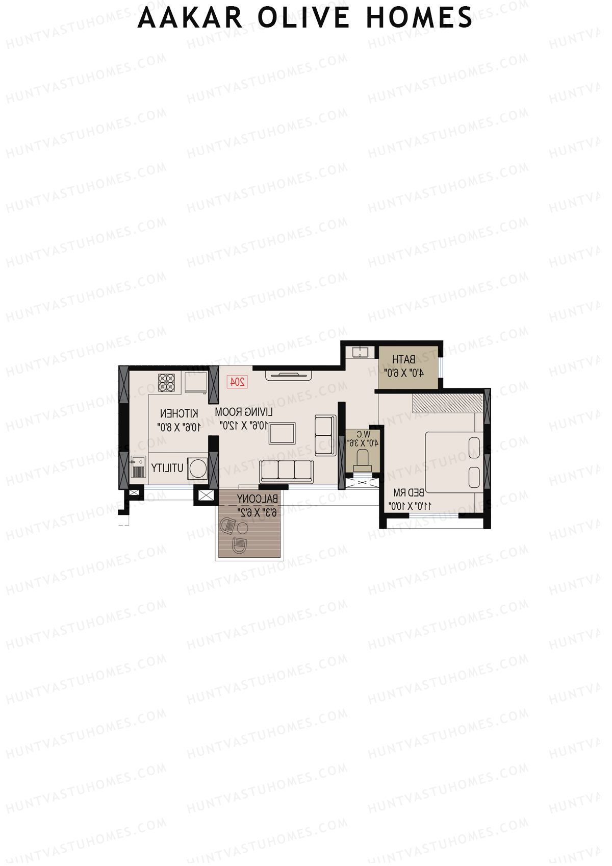 Aakar Olive Homes, Olive Homes 2 Wing B, Unit 3, 1BHK, Super Area 645   sq ft 