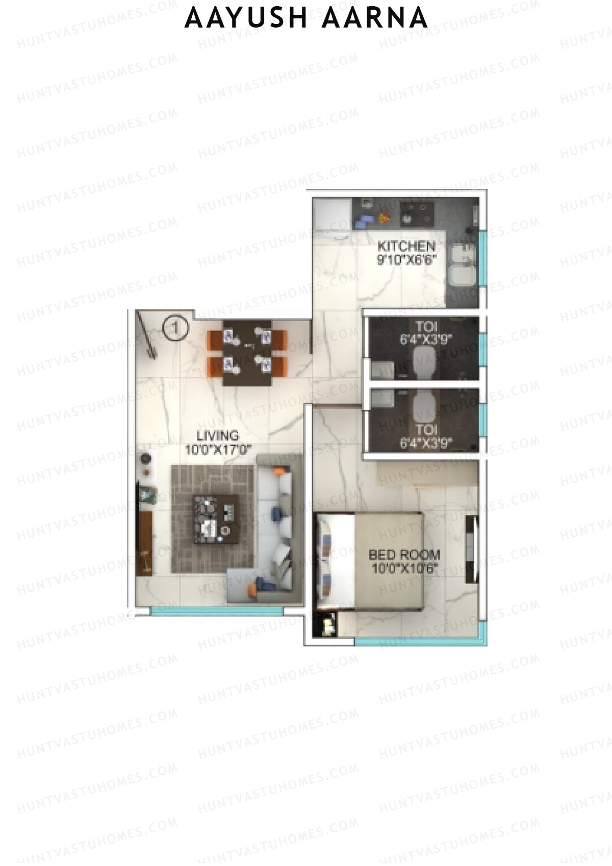 Aayush Aarna, Tower A, Unit 1, 1BHK, Carpet Area 419   sq ft 