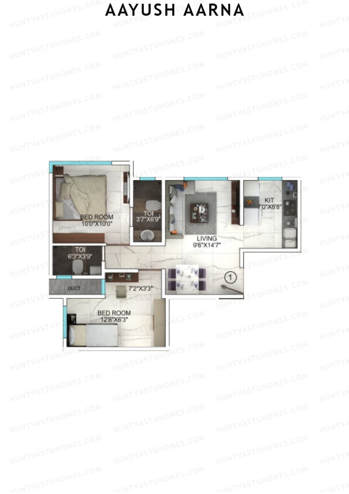 Aayush Aarna, Tower A, Unit 1, 2BHK, Carpet Area 484   sq ft 