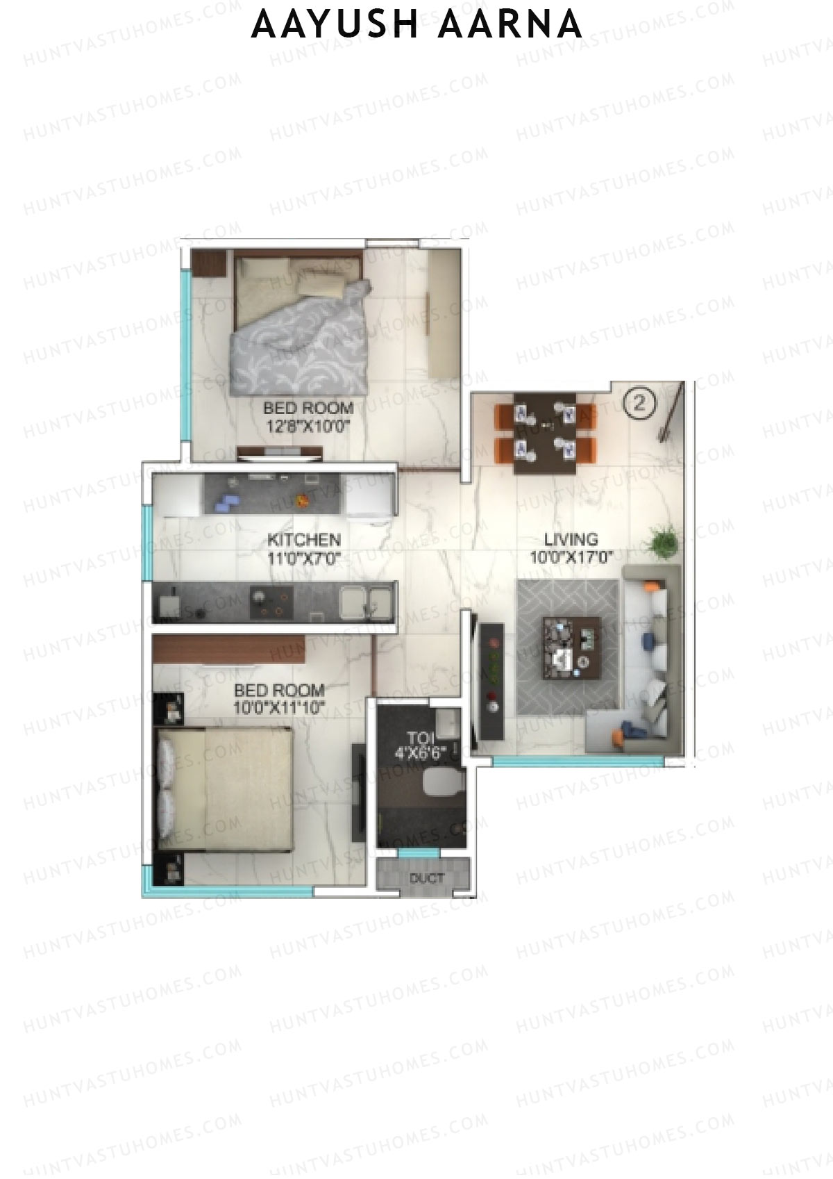 Aayush Aarna, Tower A, Unit 2, 2BHK, Carpet Area 594   sq ft 
