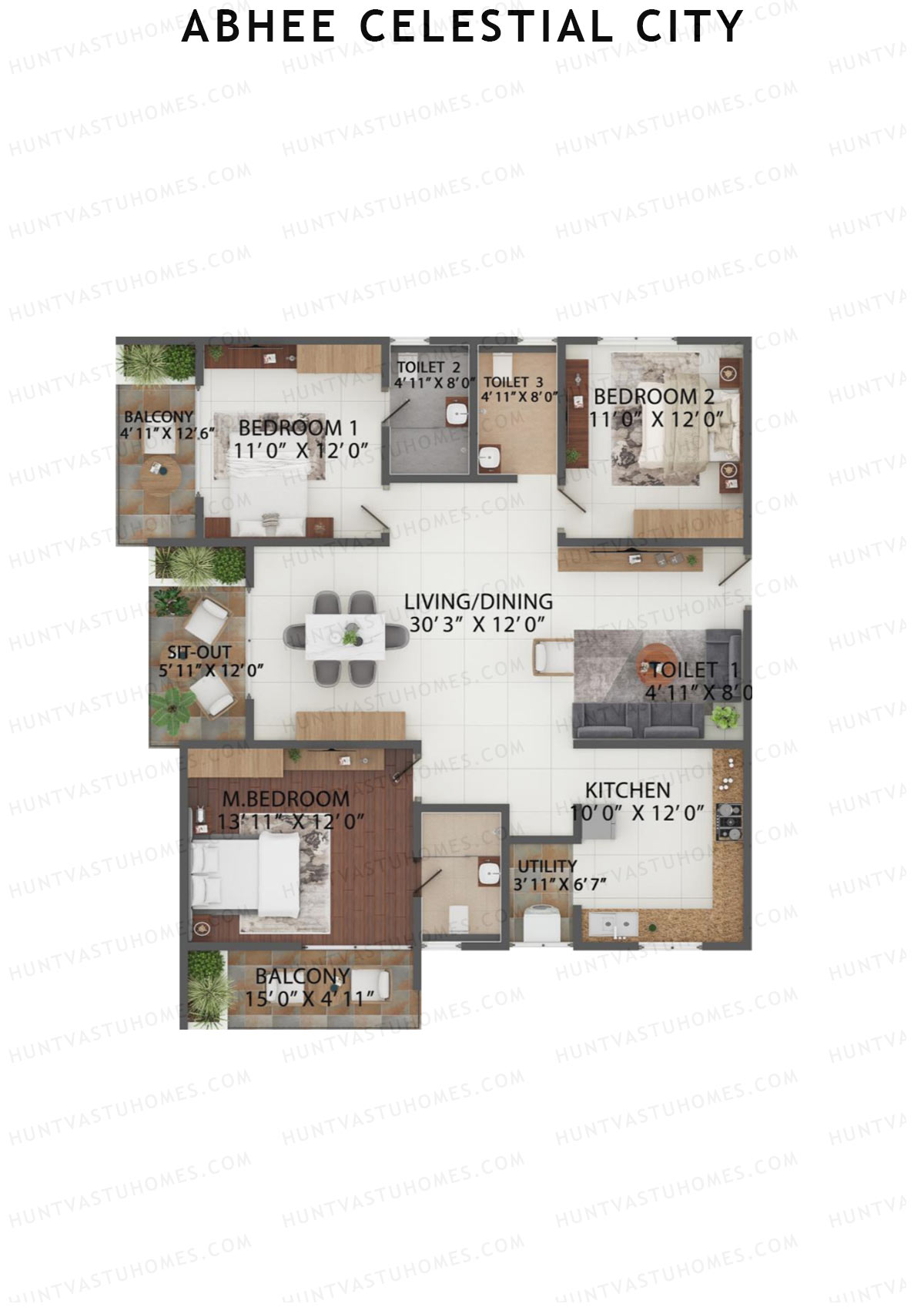 Abhee Celestial City Wing C Unit C11 Floor Plan