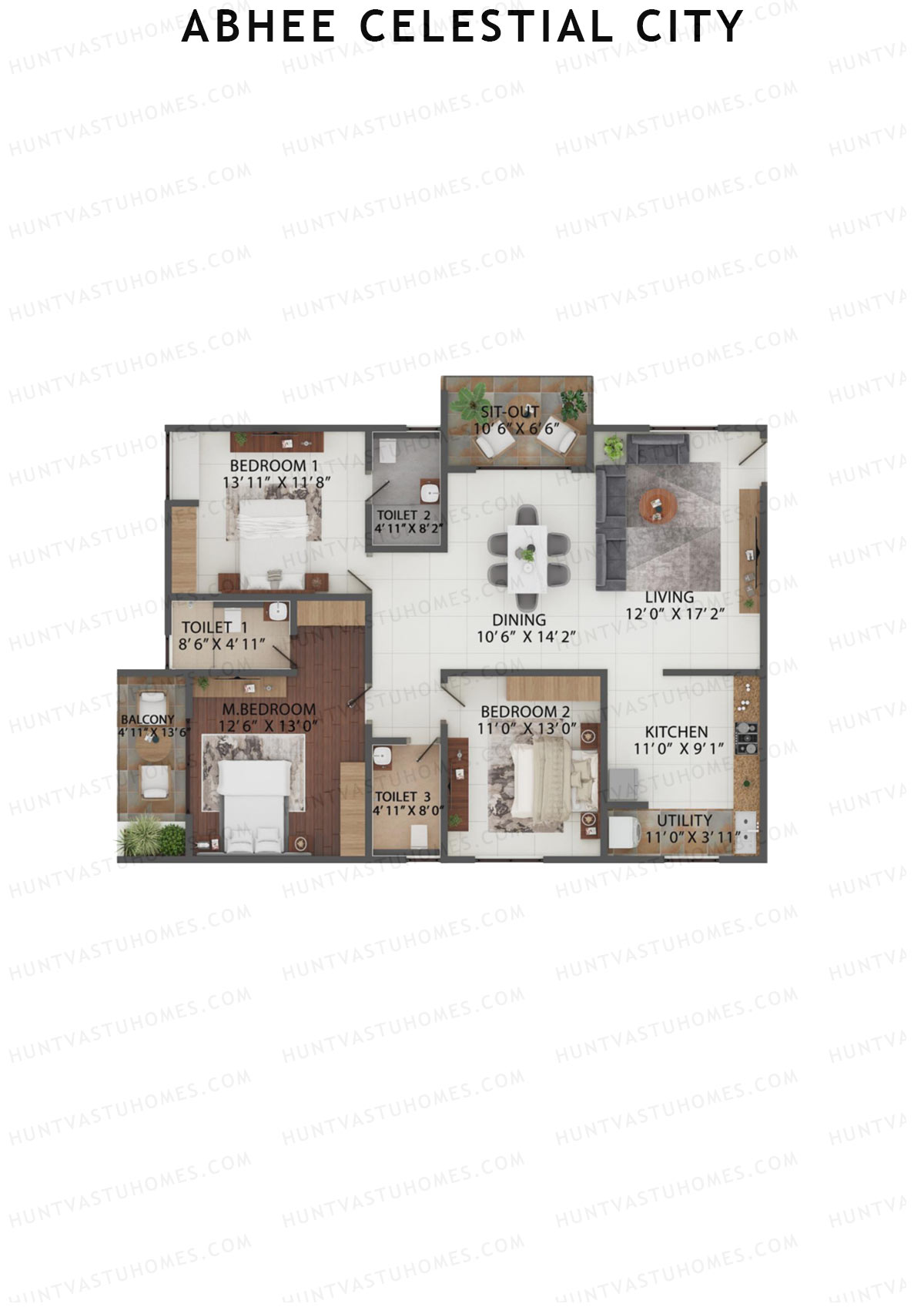 Abhee Celestial City Wing C Unit C12 Floor Plan