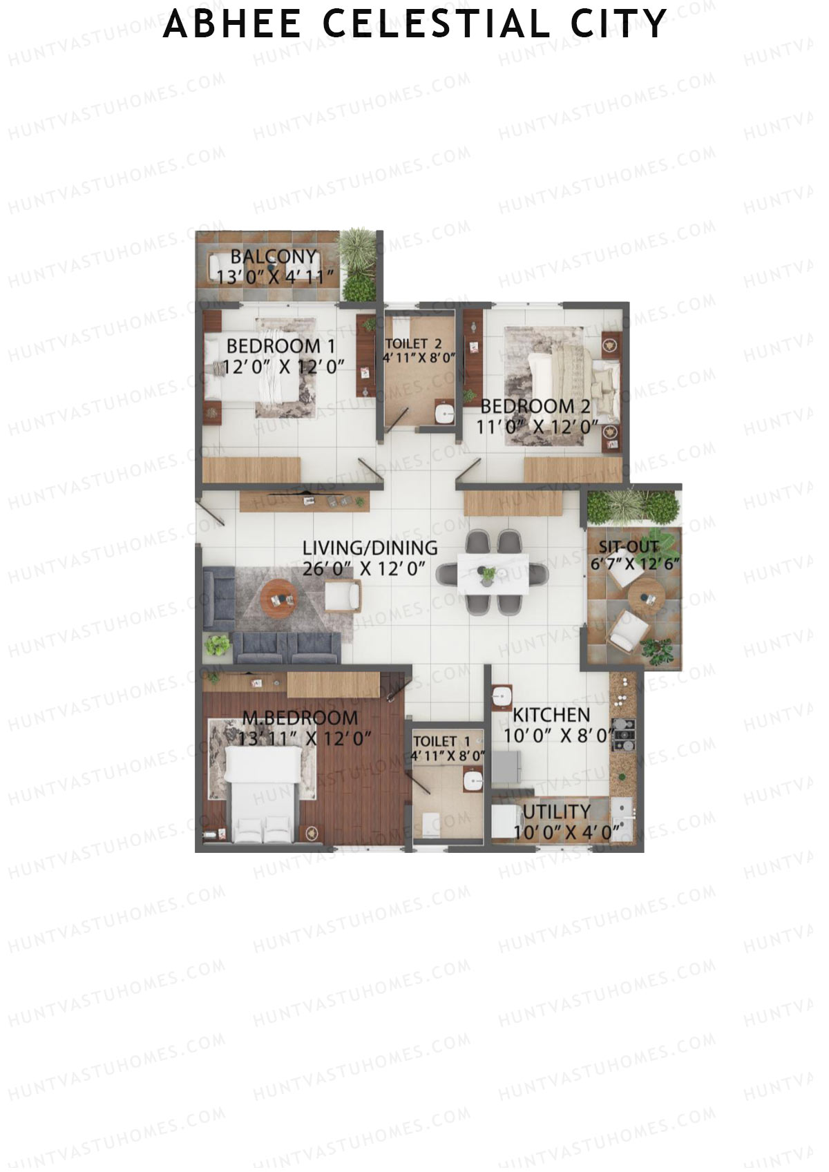 Abhee Celestial City Wing C Unit C13 Floor Plan