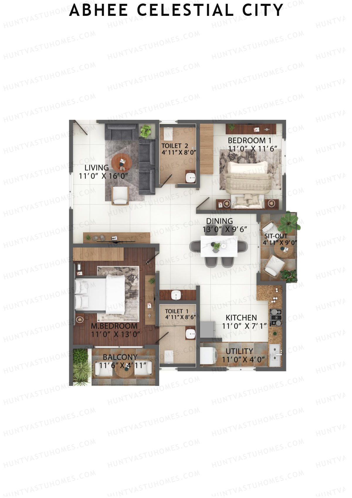 Abhee Celestial City Wing C Unit C14 Floor Plan