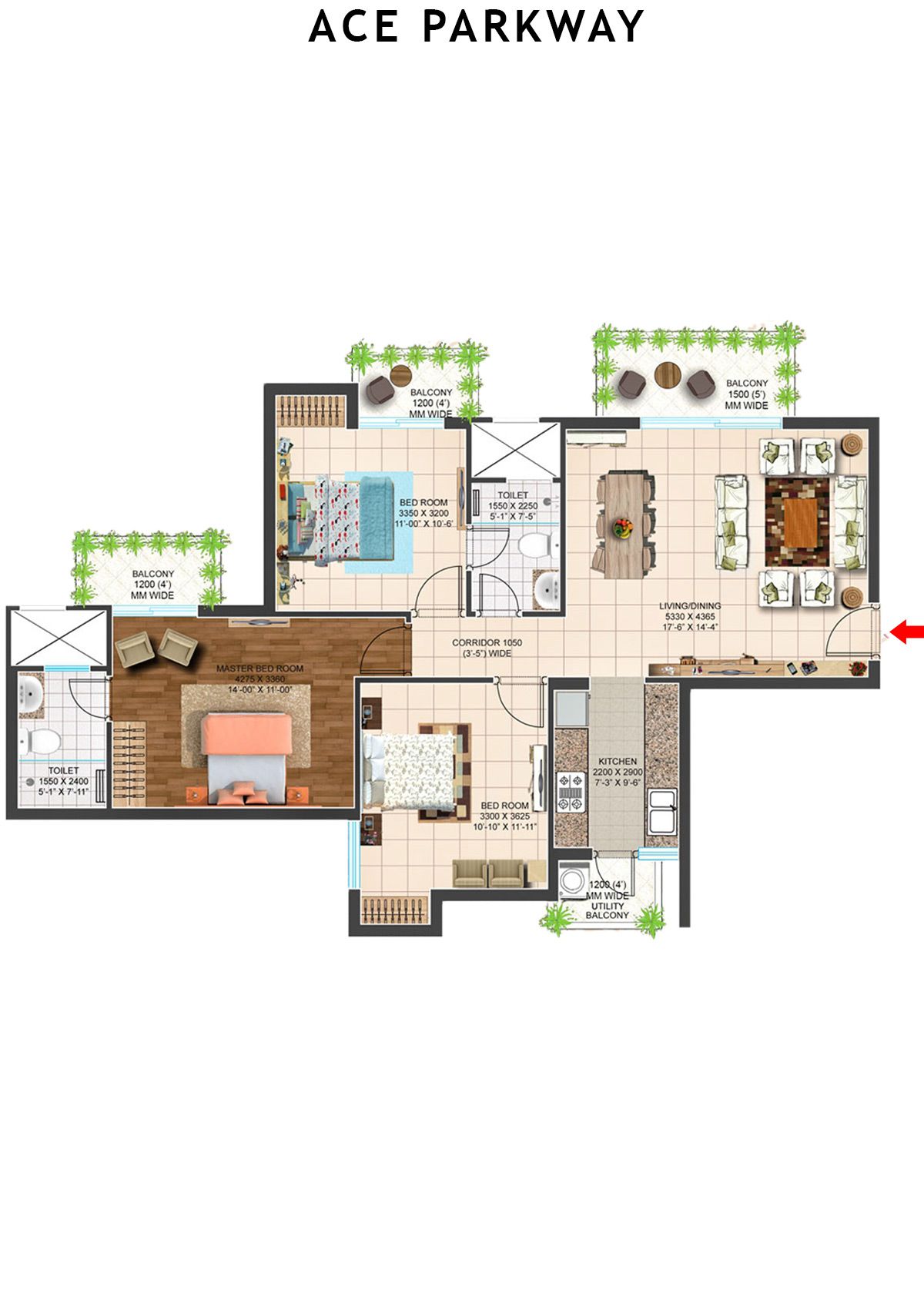 Ace Parkway Tower 2 Unit 3 (Type D2) Floor Plan