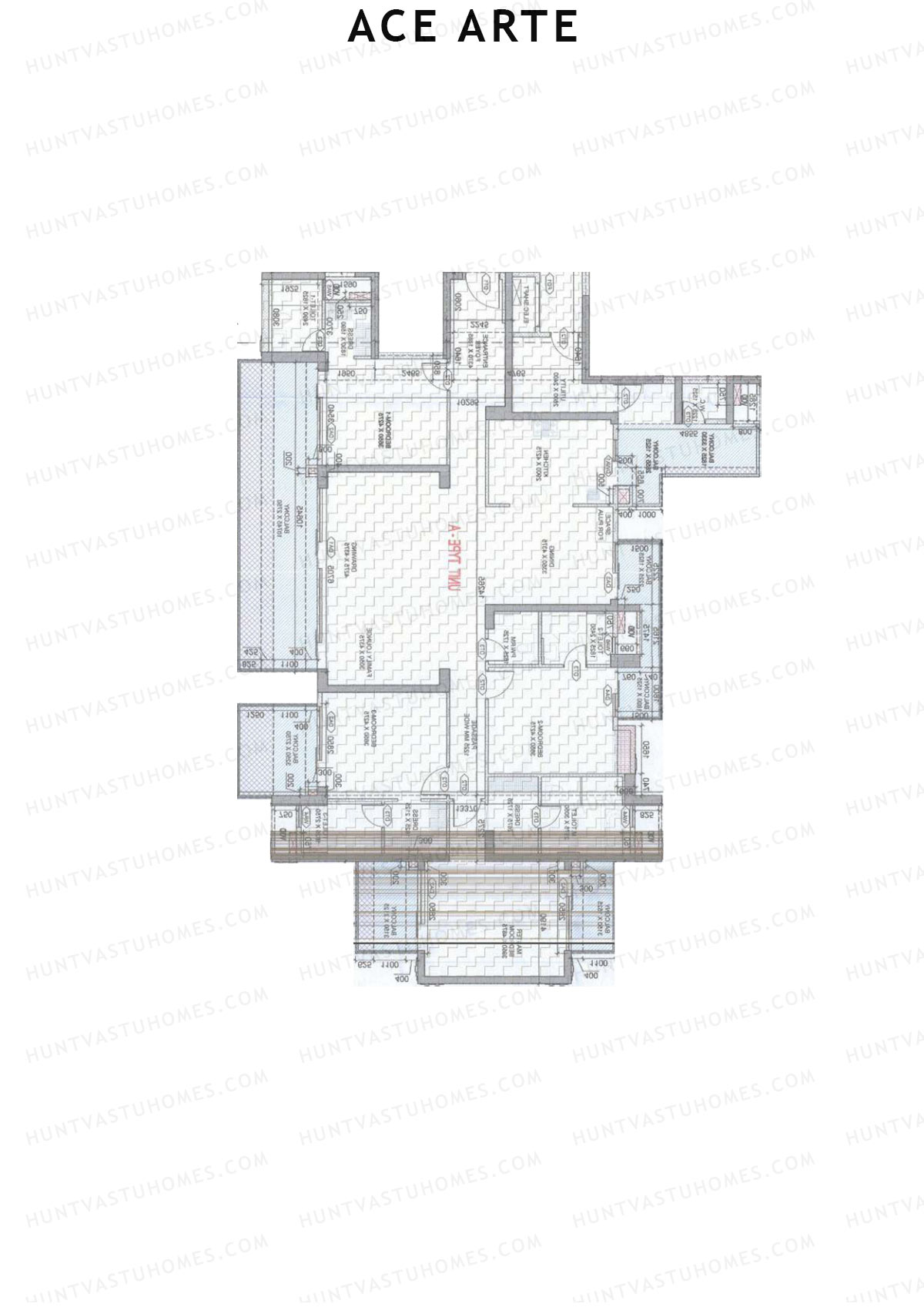 Ace Arte, Tower A1, Unit 1 (Type A), 4BHK, Carpet Area 2287   sq ft 