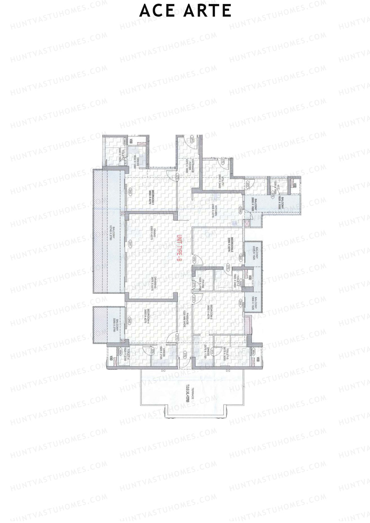 Ace Arte, Tower A1, Unit 1 (Type B), 4BHK, Carpet Area 2070   sq ft 