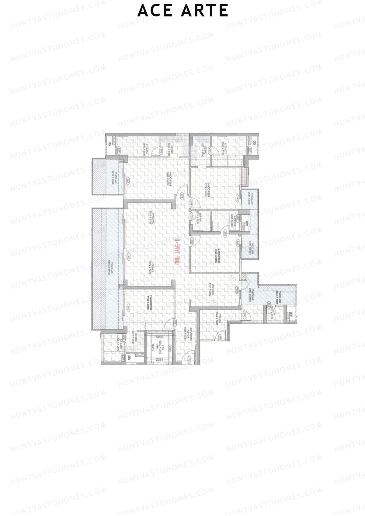 Ace Arte, Tower A1, Unit 2 (Type B), 4BHK, Carpet Area 2070   sq ft 