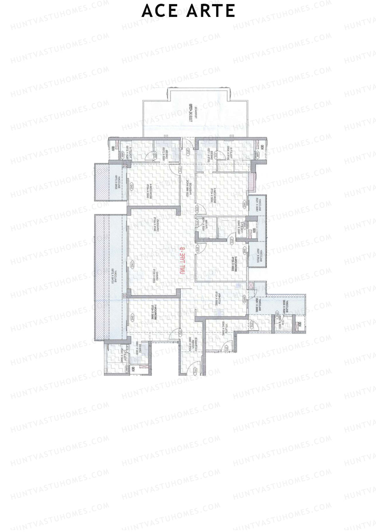 Ace Arte, Tower A1, Unit 2 (Type B), 4BHK, Carpet Area 2070   sq ft 