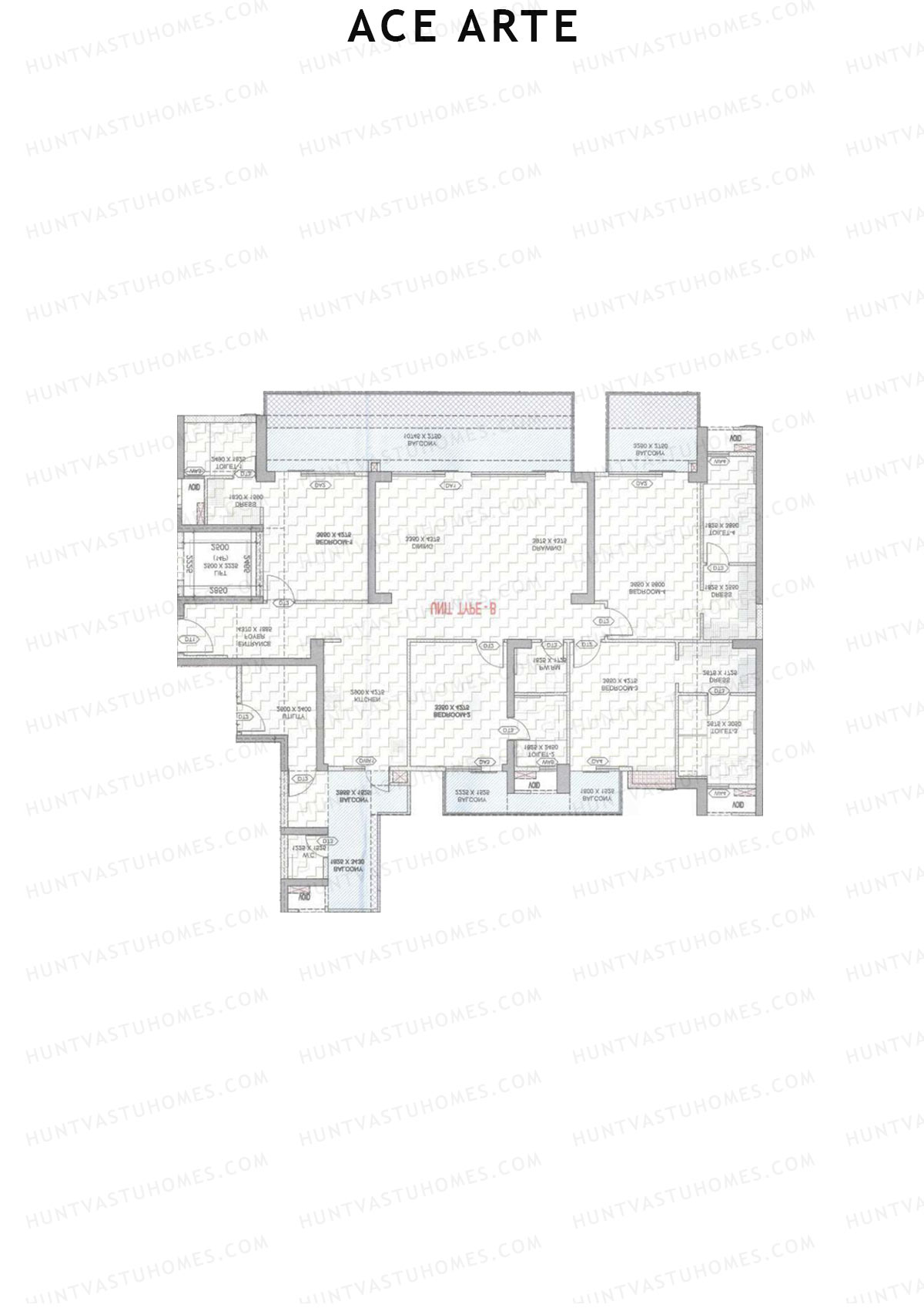 Ace Arte, Tower A2, Unit 2 (Type B), 4BHK, Carpet Area 2070   sq ft 