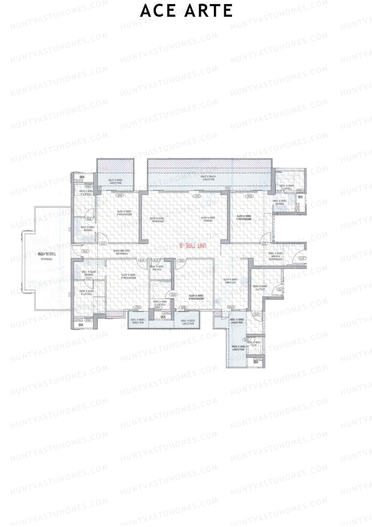 Ace Arte, Tower A3, Unit 1 (Type B), 4BHK, Carpet Area 2070   sq ft 