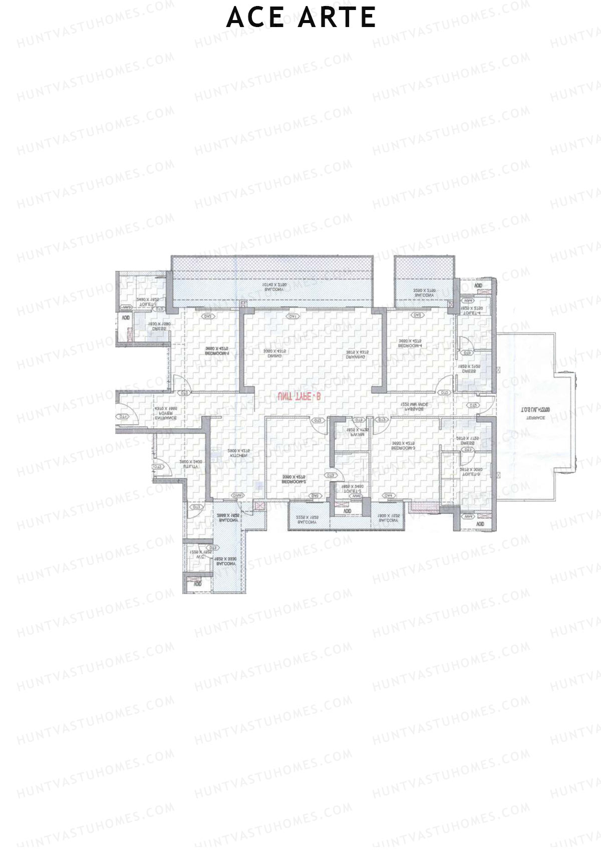 Ace Arte, Tower A3, Unit 2 (Type B), 4BHK, Carpet Area 2070   sq ft 