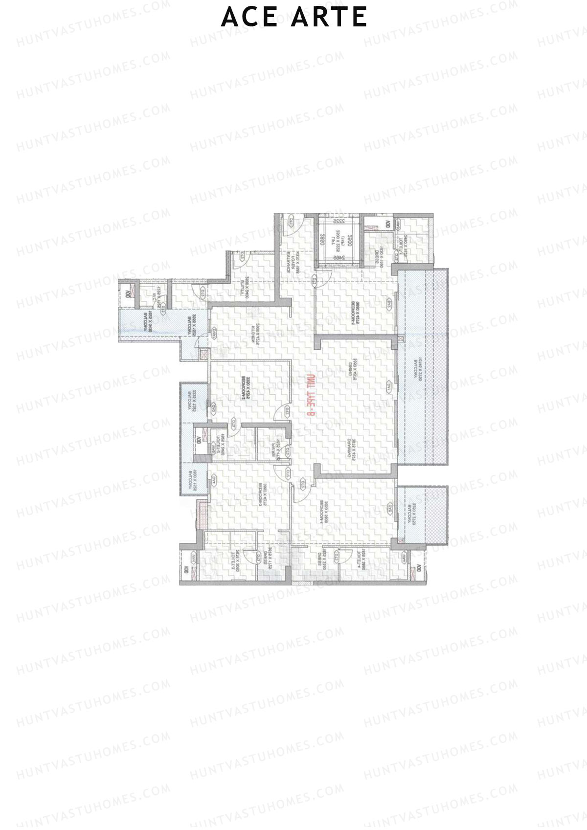 Ace Arte, Tower A4, Unit 1 (Type B), 4BHK, Carpet Area 2070   sq ft 