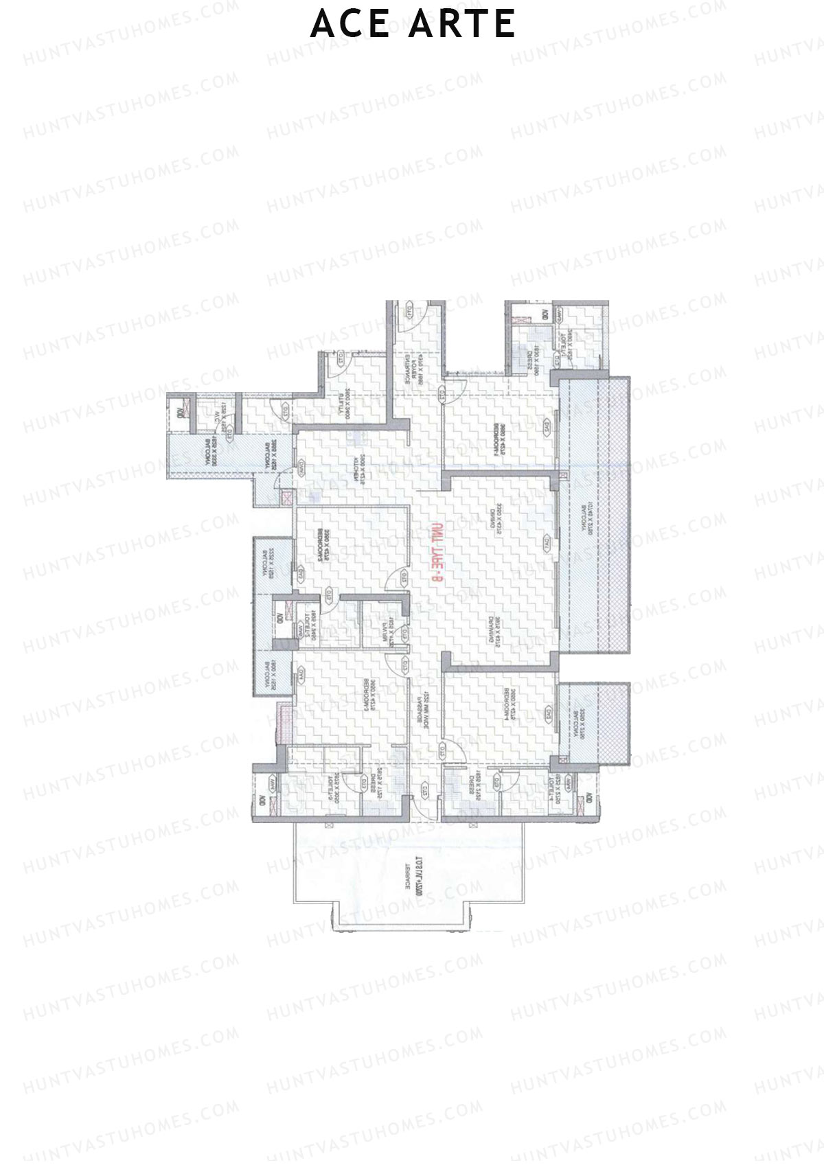 Ace Arte, Tower A4, Unit 1 (Type B), 4BHK, Carpet Area 2070   sq ft 