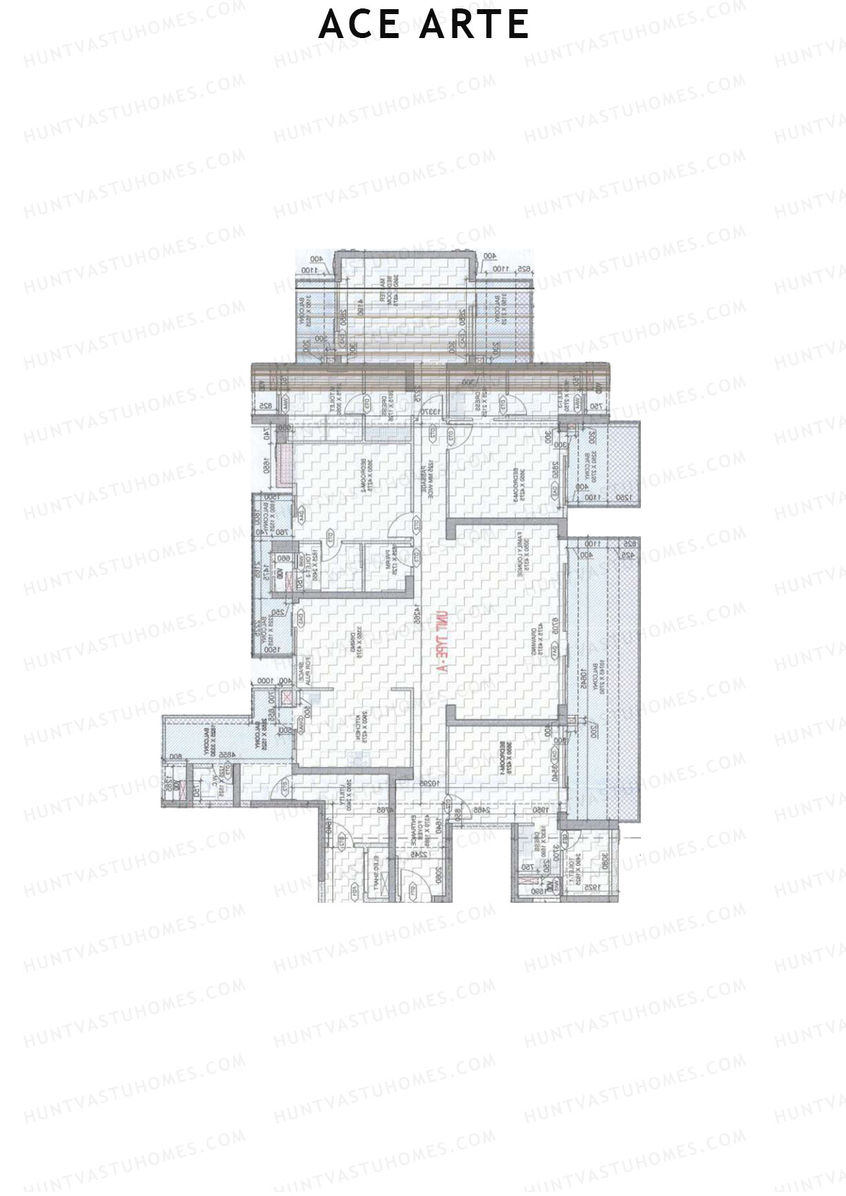 Ace Arte, Tower A4, Unit 2 (Type A), 4BHK, Carpet Area 2287   sq ft 