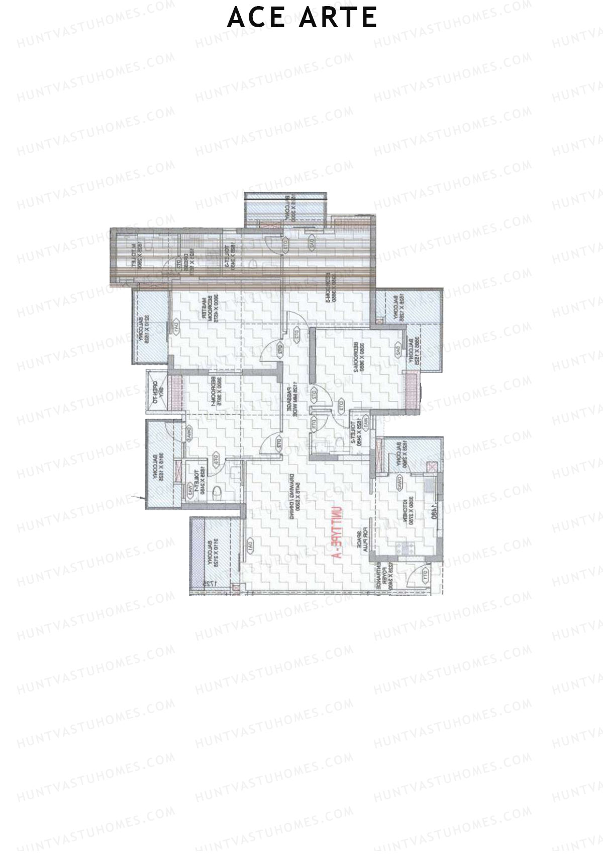 Ace Arte, Tower B1, Unit 1 (Type A), 4BHK, Carpet Area 1454   sq ft 