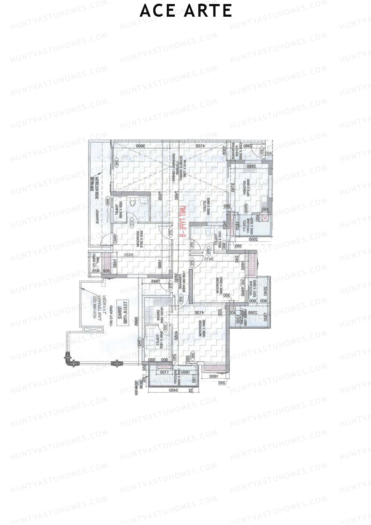 Ace Arte, Tower B2, Unit 4 (Type B), 3BHK, Carpet Area 1332   sq ft 