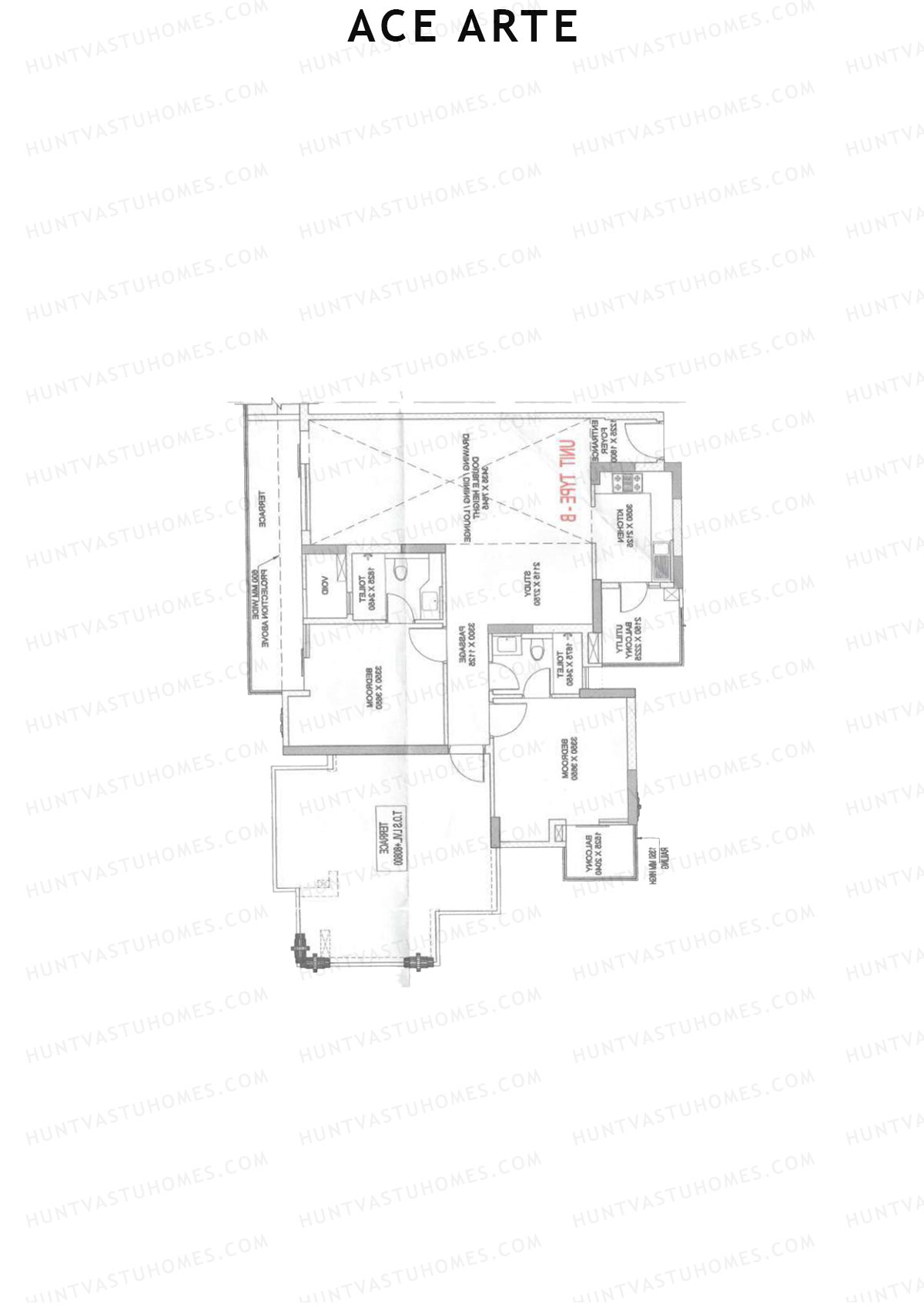 Ace Arte, Tower C1, Unit 4 (Type B), 2BHK, Carpet Area 918   sq ft 