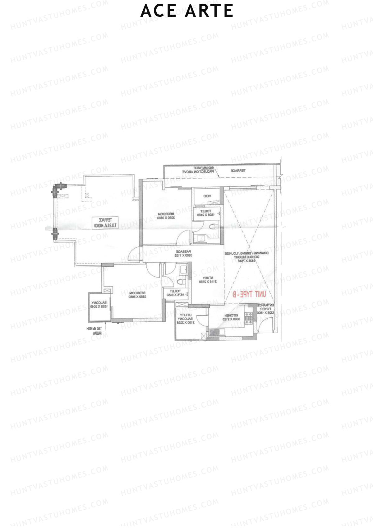 Ace Arte, Tower C3, Unit 1 (Type B), 2BHK, Carpet Area 918   sq ft 