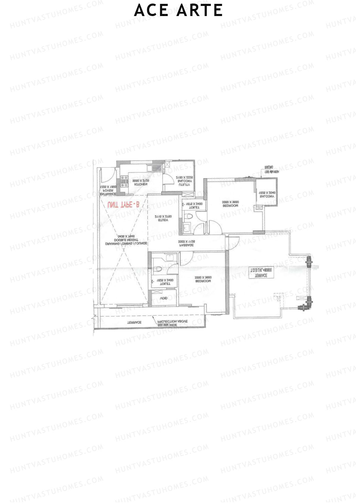 Ace Arte, Tower C3, Unit 3 (Type B), 2BHK, Carpet Area 918   sq ft 